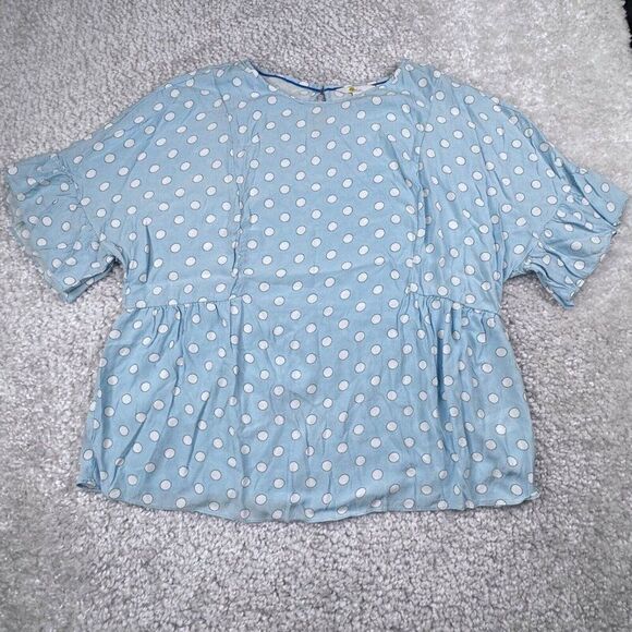 Boden Tops - Boden Blue Polkadot Blouse Ruffle Sleeve